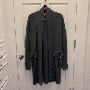 Long Tory Burch gray cardigan sweater/ jacket. Good condition